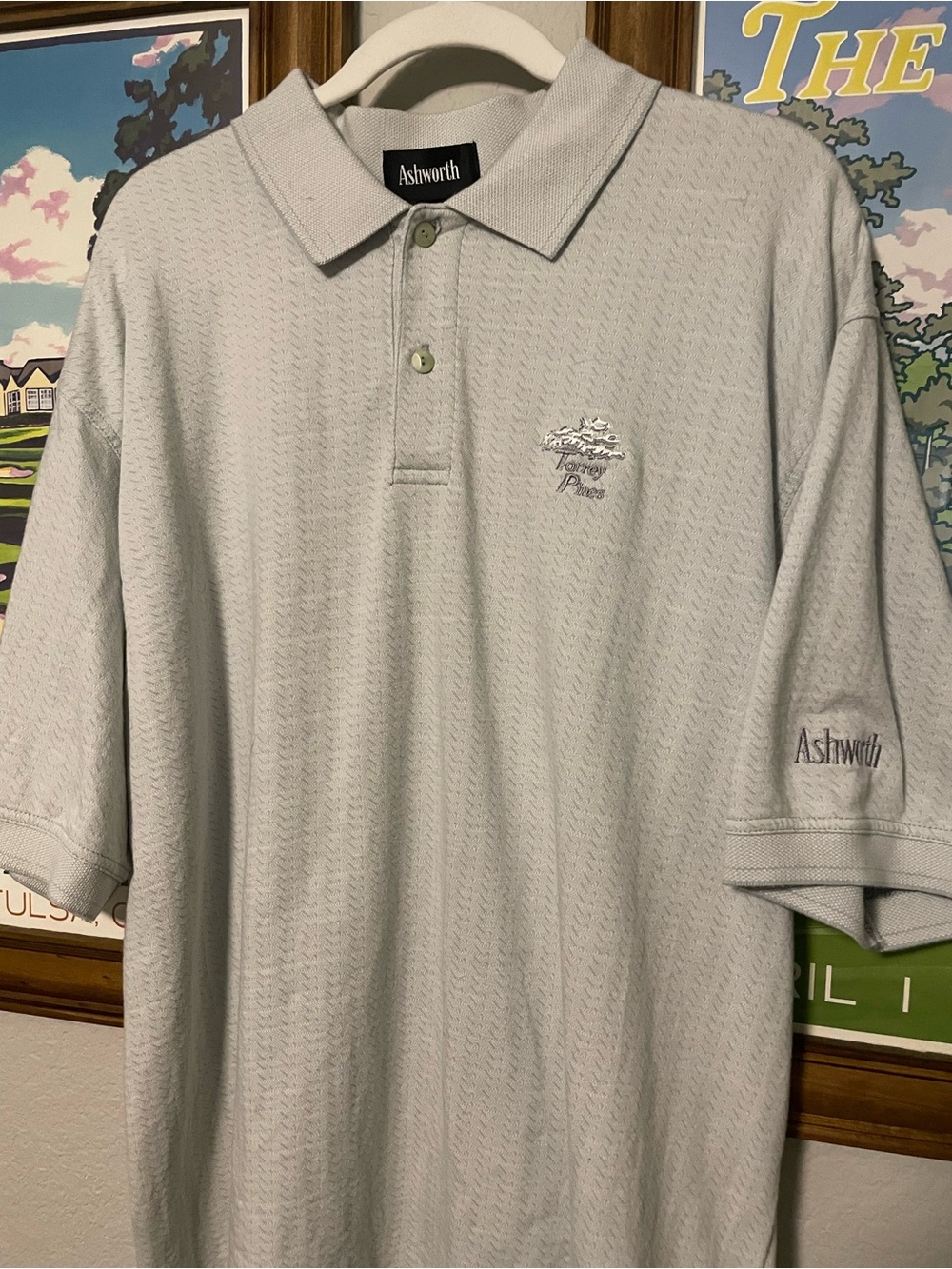 Ashworth Torrey Pines Golf Polo Shirt Mens XL Gray Textured Embroidered Course